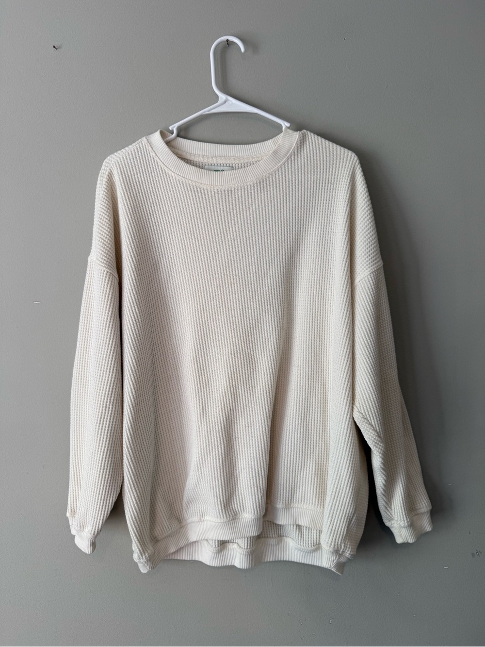 Aerie Cozy Waffle-Knit Crewneck Sweatshirt in White